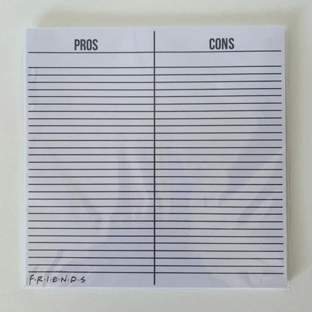 NWT Friends TV Show Pros and Cons Notepad
